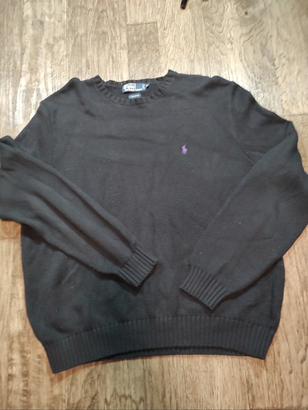 Ralph Lauren POLO Black Crewneck Sweater with Purple Pony Embroidery Size XL